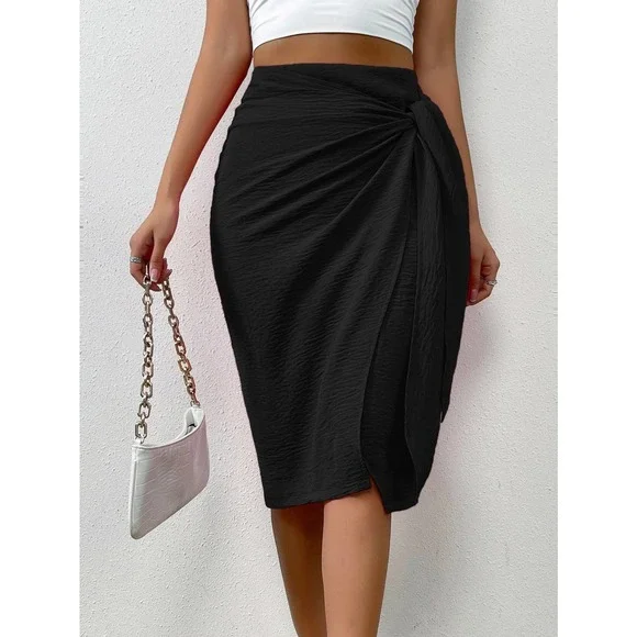 Solid Knot Side Wrap midi Skirt